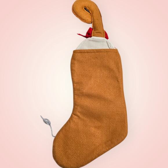 Vtg Kitty Christmas Stocking Hinged Tale 18" Orange Striped Cat Santa Mouse - Picture 5 of 7